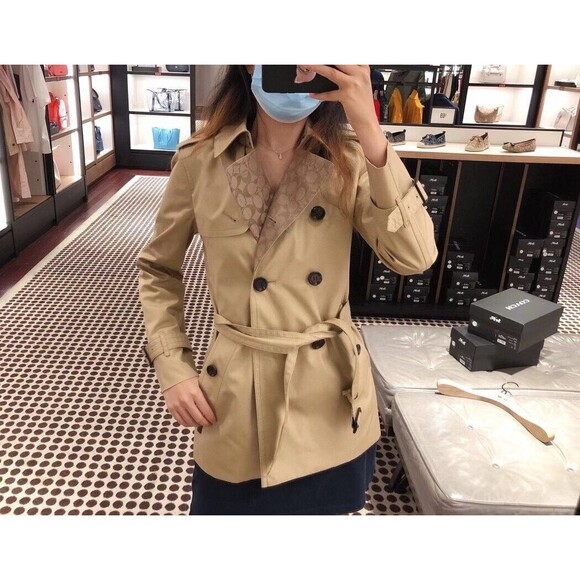 Coach 91472 Signature Lapel Short Trench Coat NWT Khaki Large - Picture 14 of 16